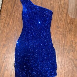 One-Shoulder Blue Sequin Dress